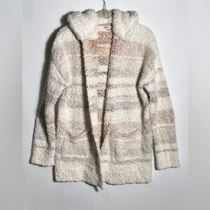 CRAVE FAME Striped Cozy Fleece Hooded Cardigan Large